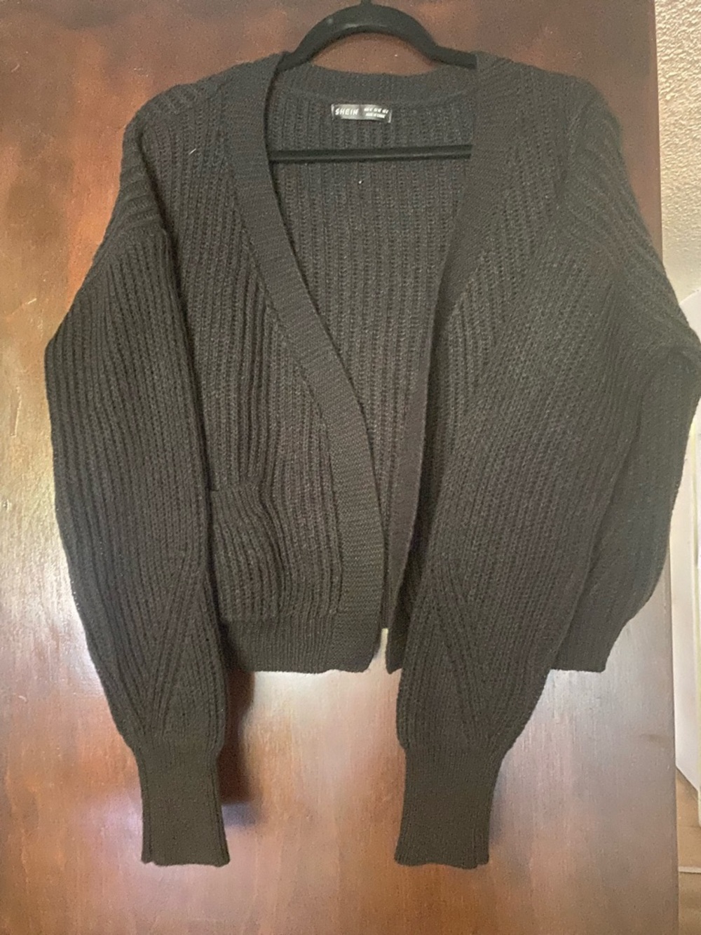 Black Chunky Knit Open-Front Women's Sweater